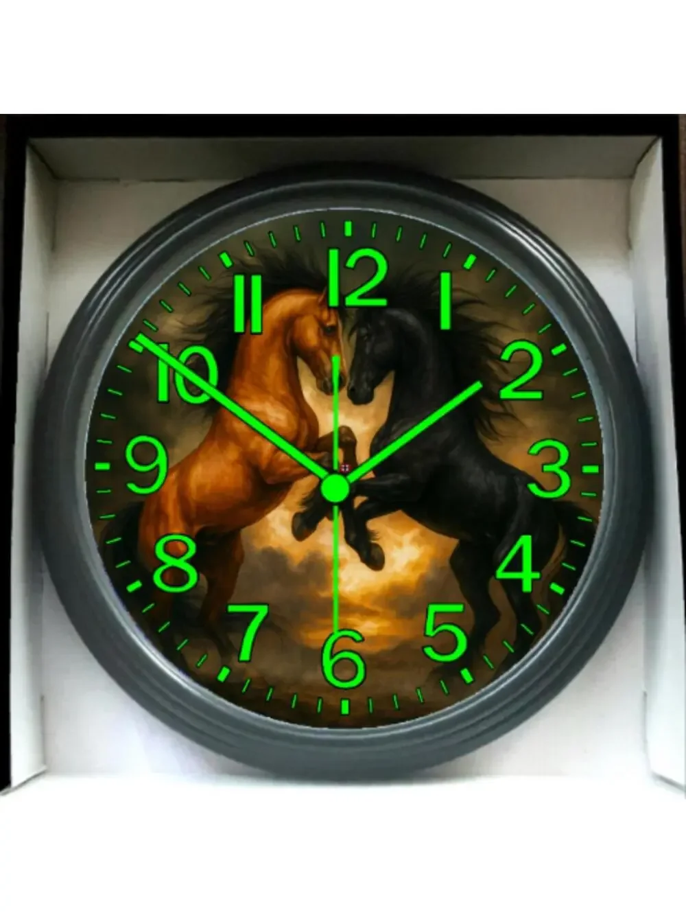 Horse's Horse Black Stallion Glow In The Dark Wall Clock New!